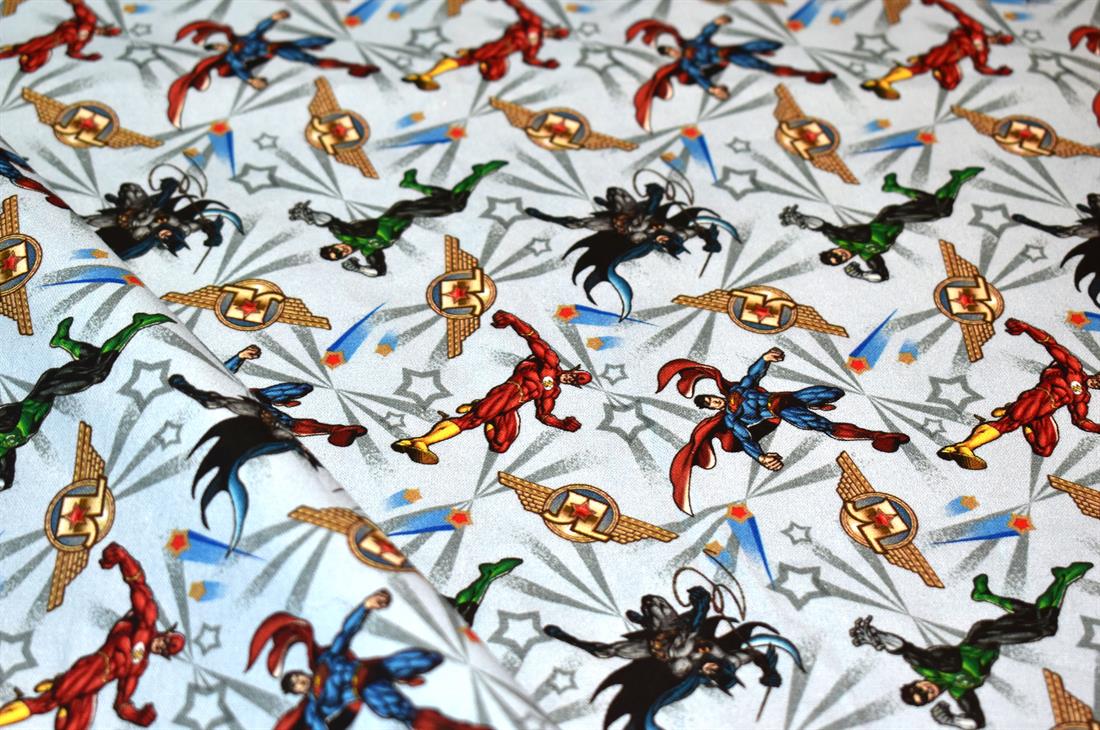 Light Blue Justice League Printed 100% Cotton Fabric