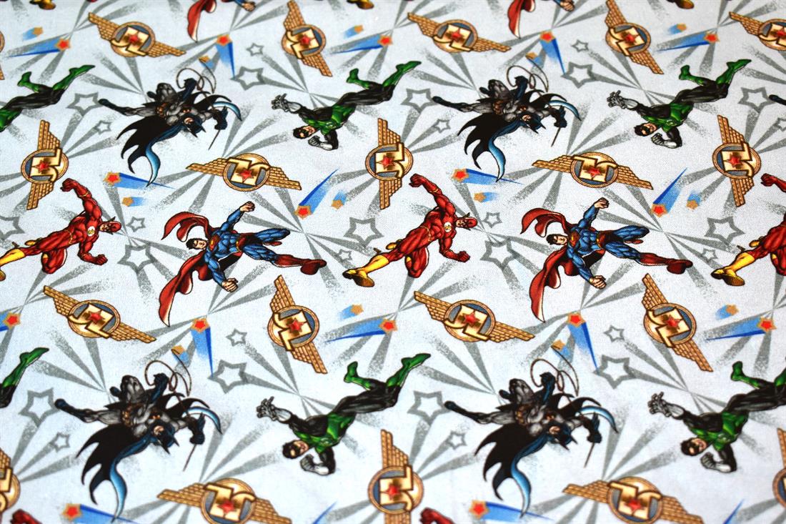 Light Blue Justice League Printed 100% Cotton Fabric