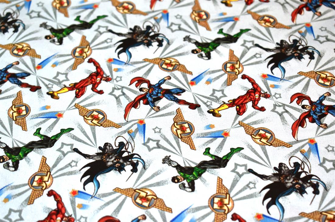 Light Blue Justice League Printed 100% Cotton Fabric