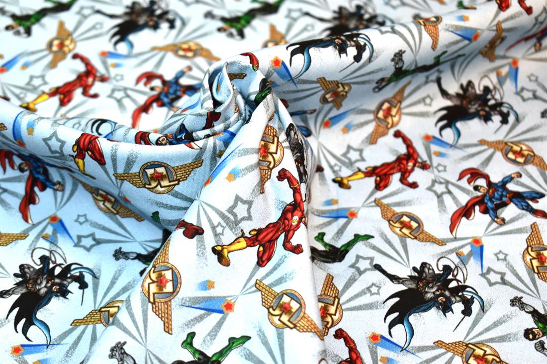Light Blue Justice League Printed 100% Cotton Fabric