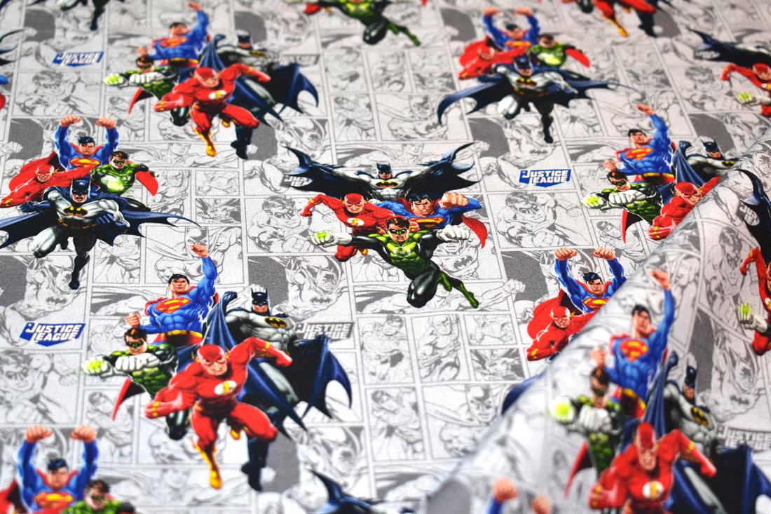 Grey Justice League Printed 100% Cotton Fabric