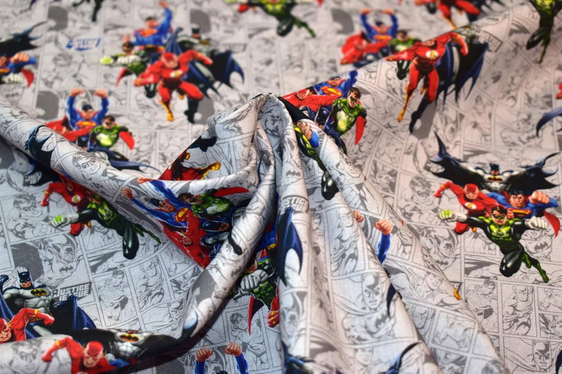 Grey Justice League Printed 100% Cotton Fabric