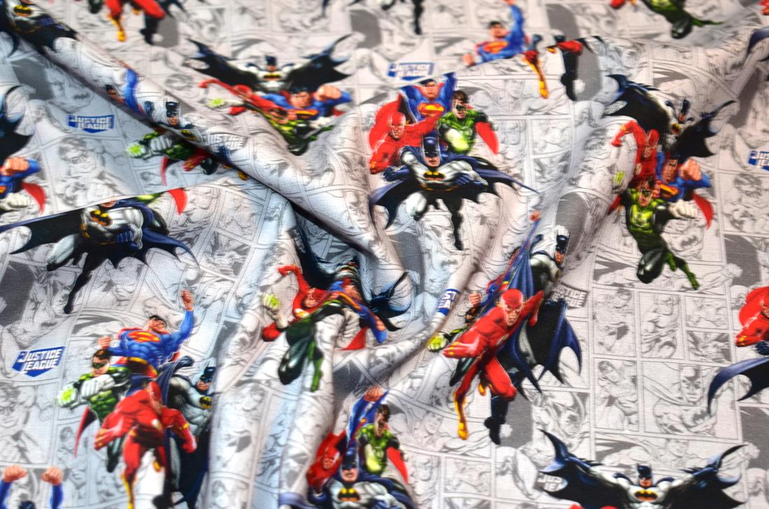 Grey Justice League Printed 100% Cotton Fabric