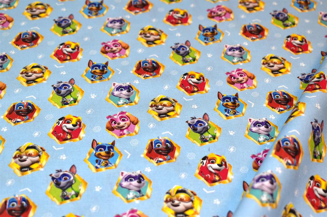 Light Blue Super Paw Printed 100% Cotton Fabric