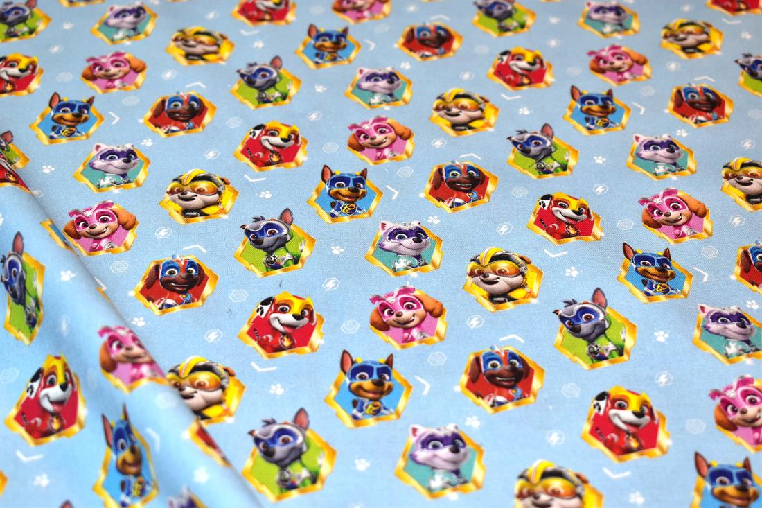 Light Blue Super Paw Printed 100% Cotton Fabric