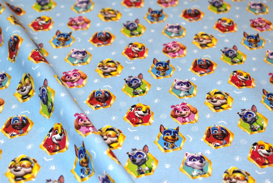 Light Blue Super Paw Printed 100% Cotton Fabric