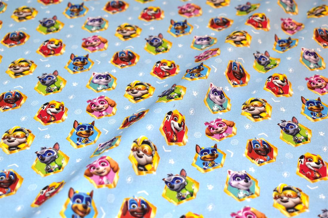 Light Blue Super Paw Printed 100% Cotton Fabric