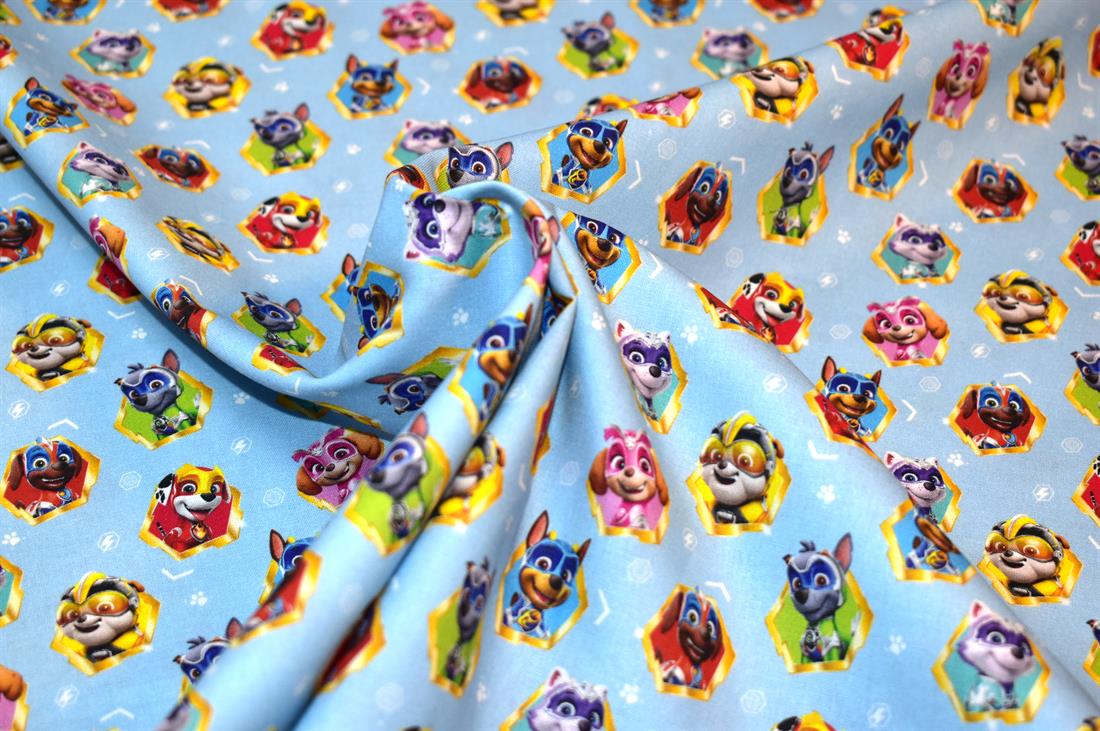 Light Blue Super Paw Printed 100% Cotton Fabric