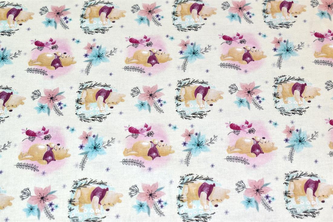 Cream Winnie The Pooh Printed 100% Cotton Fabric