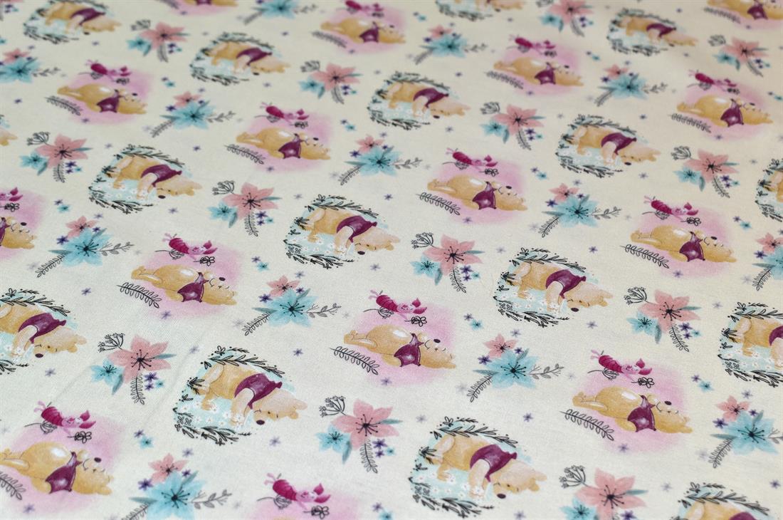 Cream Winnie The Pooh Printed 100% Cotton Fabric