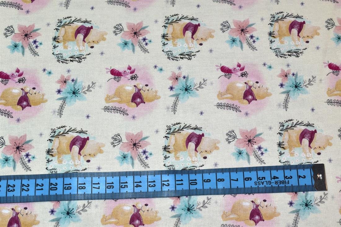 Cream Winnie The Pooh Printed 100% Cotton Fabric