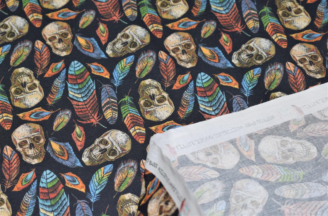 Black Skull Printed 100% Cotton Fabric