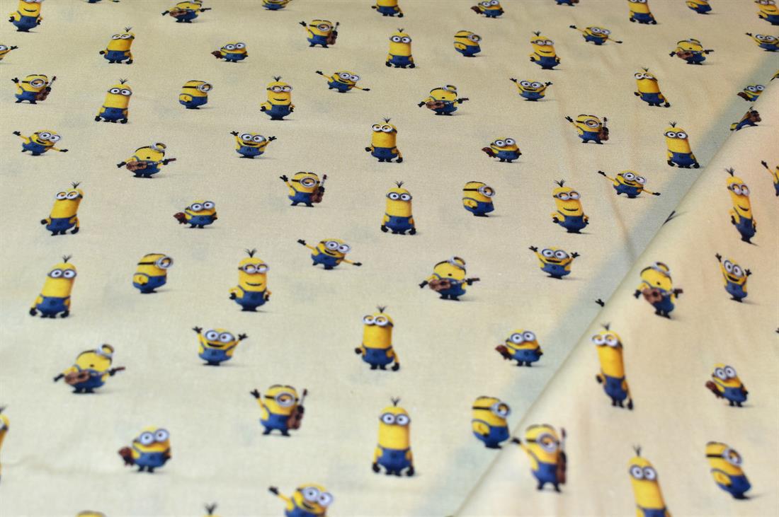 Beige Minions Yellow Printed 100% Cotton Fabric