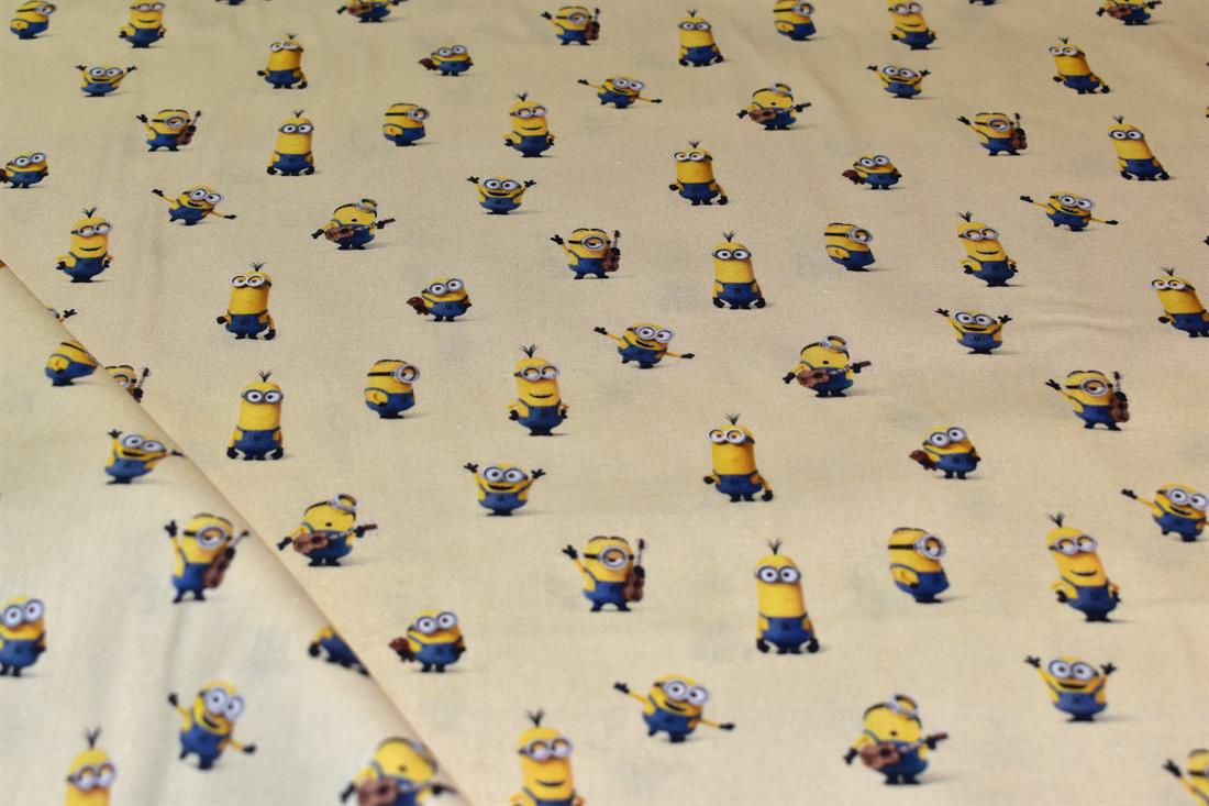 Beige Minions Yellow Printed 100% Cotton Fabric