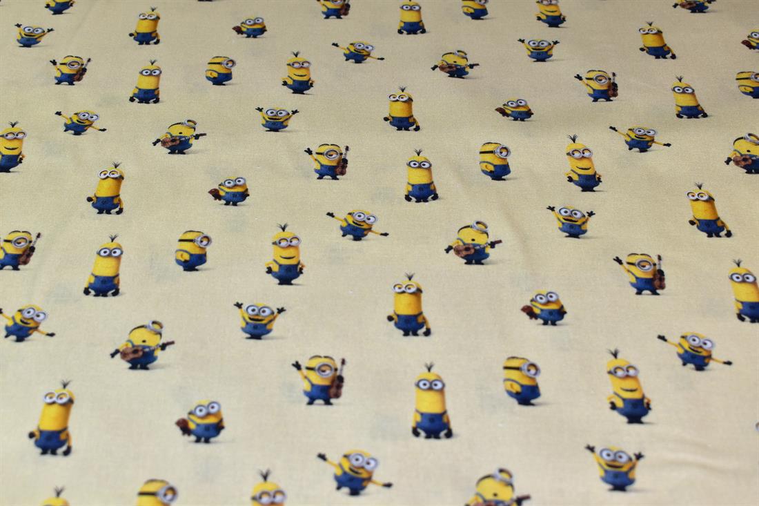 Beige Minions Yellow Printed 100% Cotton Fabric