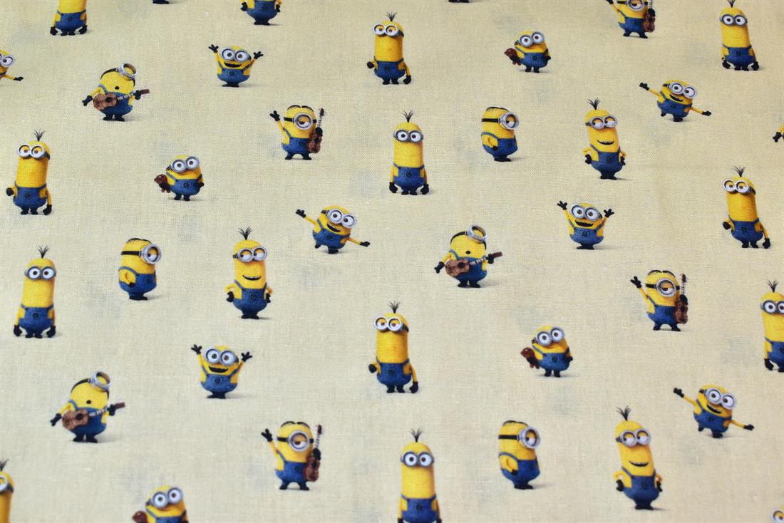 Beige Minions Yellow Printed 100% Cotton Fabric