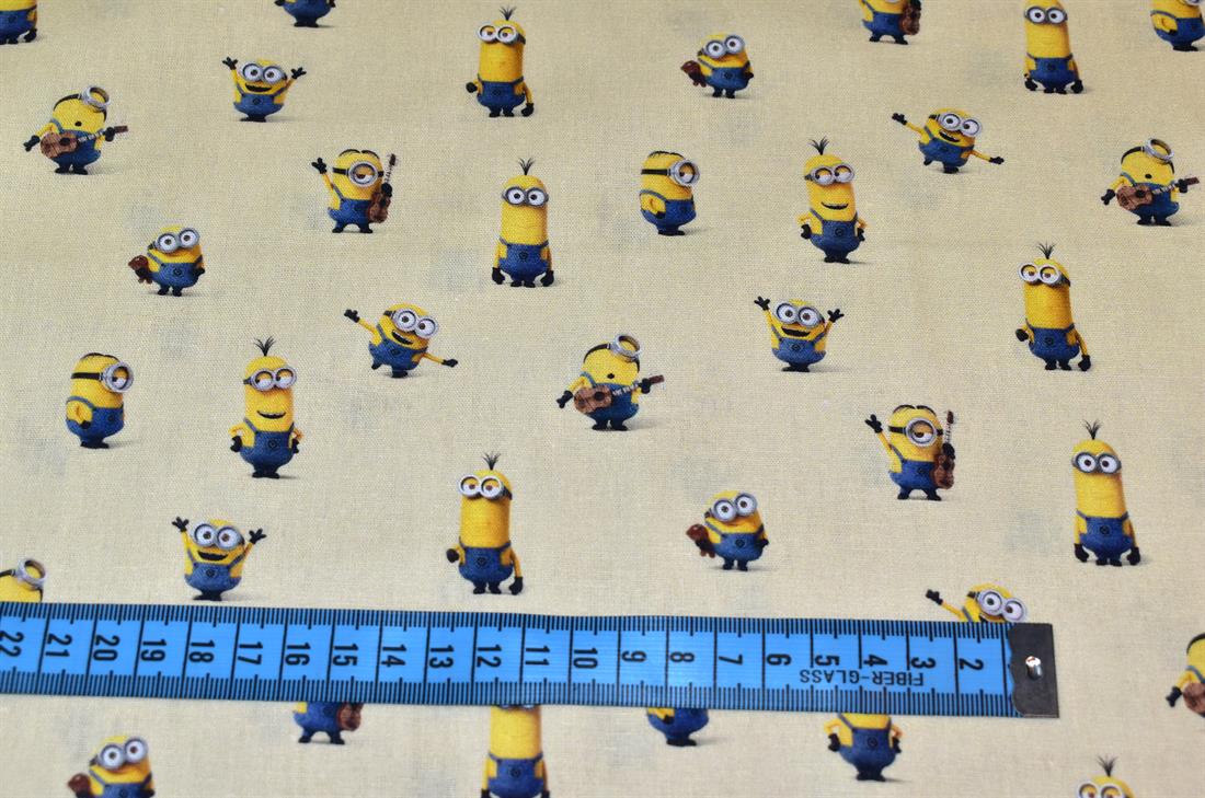 Beige Minions Yellow Printed 100% Cotton Fabric