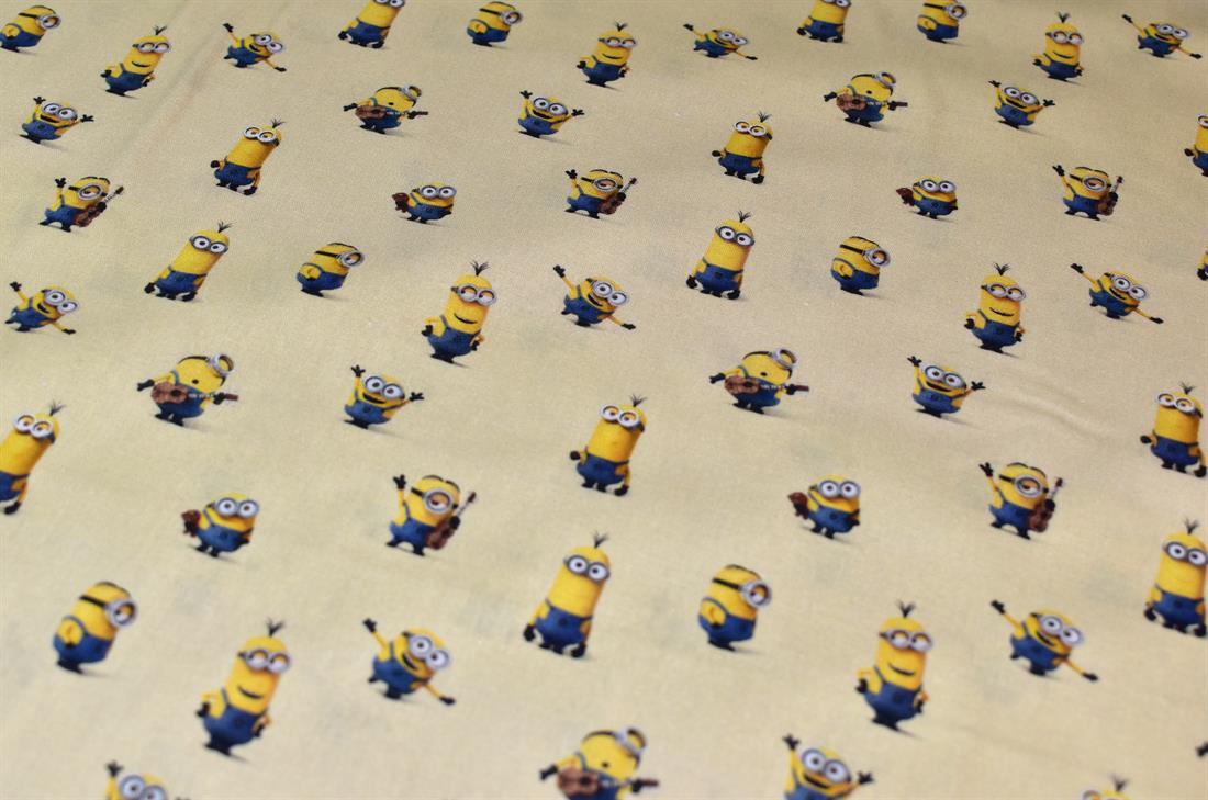 Beige Minions Yellow Printed 100% Cotton Fabric