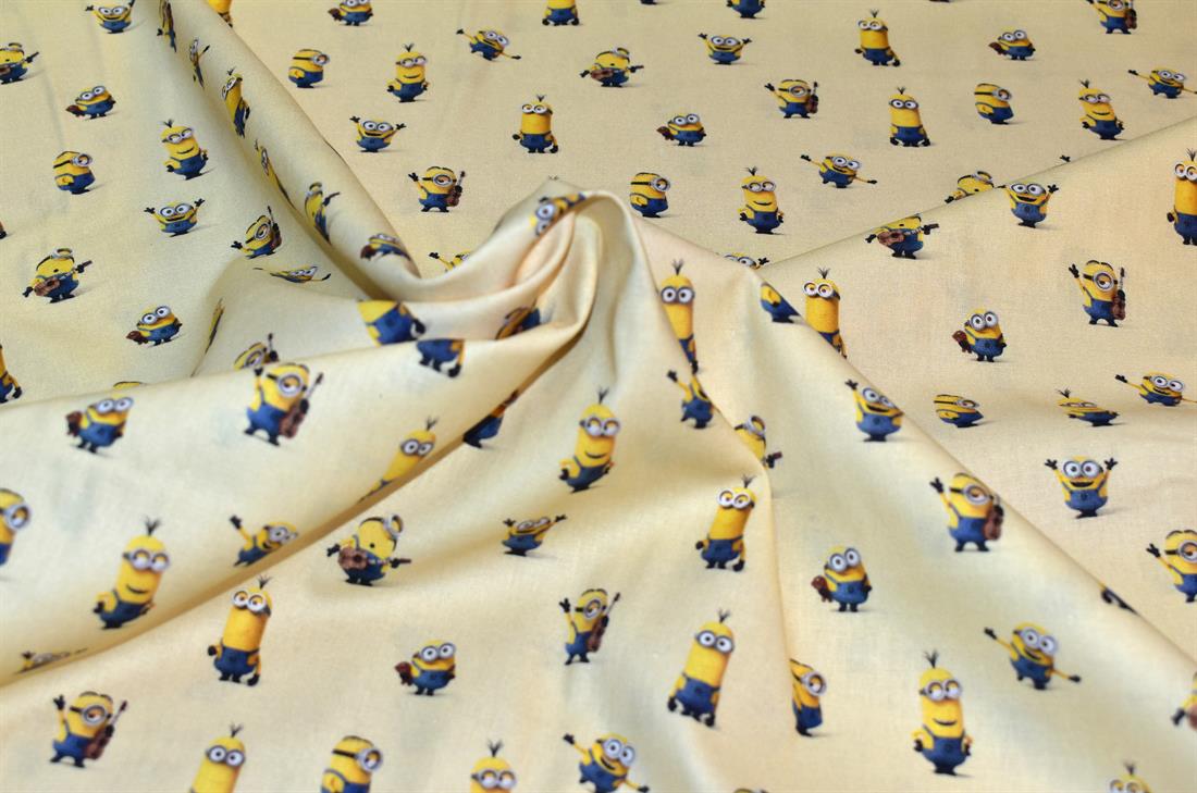 Beige Minions Yellow Printed 100% Cotton Fabric
