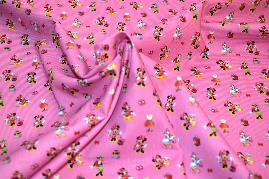 Pink Minnie and Friends Printed 100% Cotton Fabric