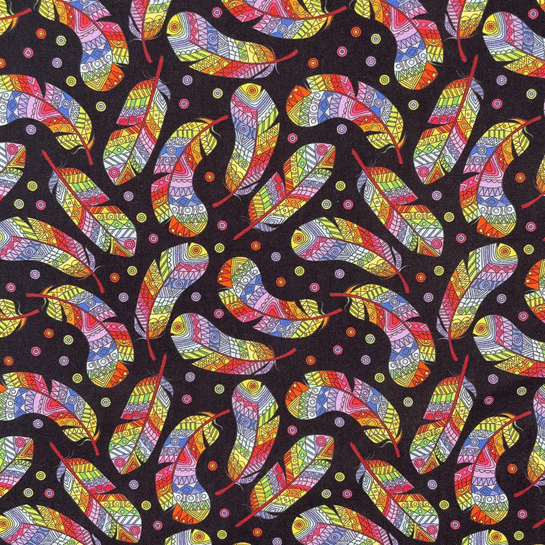 Black Mosaic Feather Printed Crafty Cottons Digital 100% Cotton Fabric