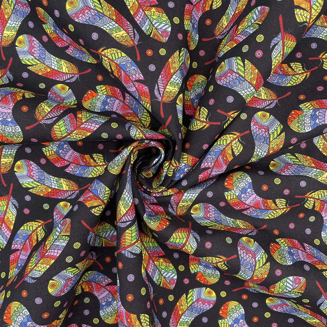 Black Mosaic Feather Printed Crafty Cottons Digital 100% Cotton Fabric