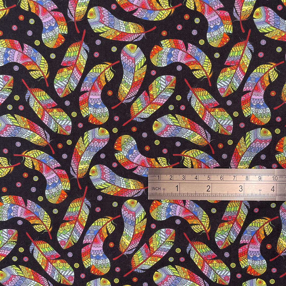 Black Mosaic Feather Printed Crafty Cottons Digital 100% Cotton Fabric