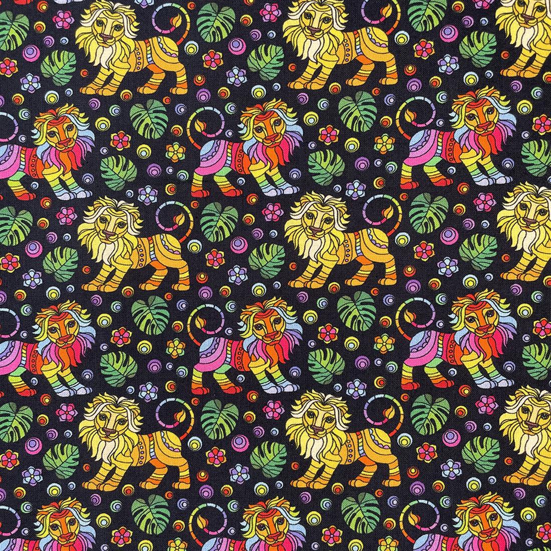 Black Mosaic Lion Printed Crafty Cottons Digital 100% Fabric