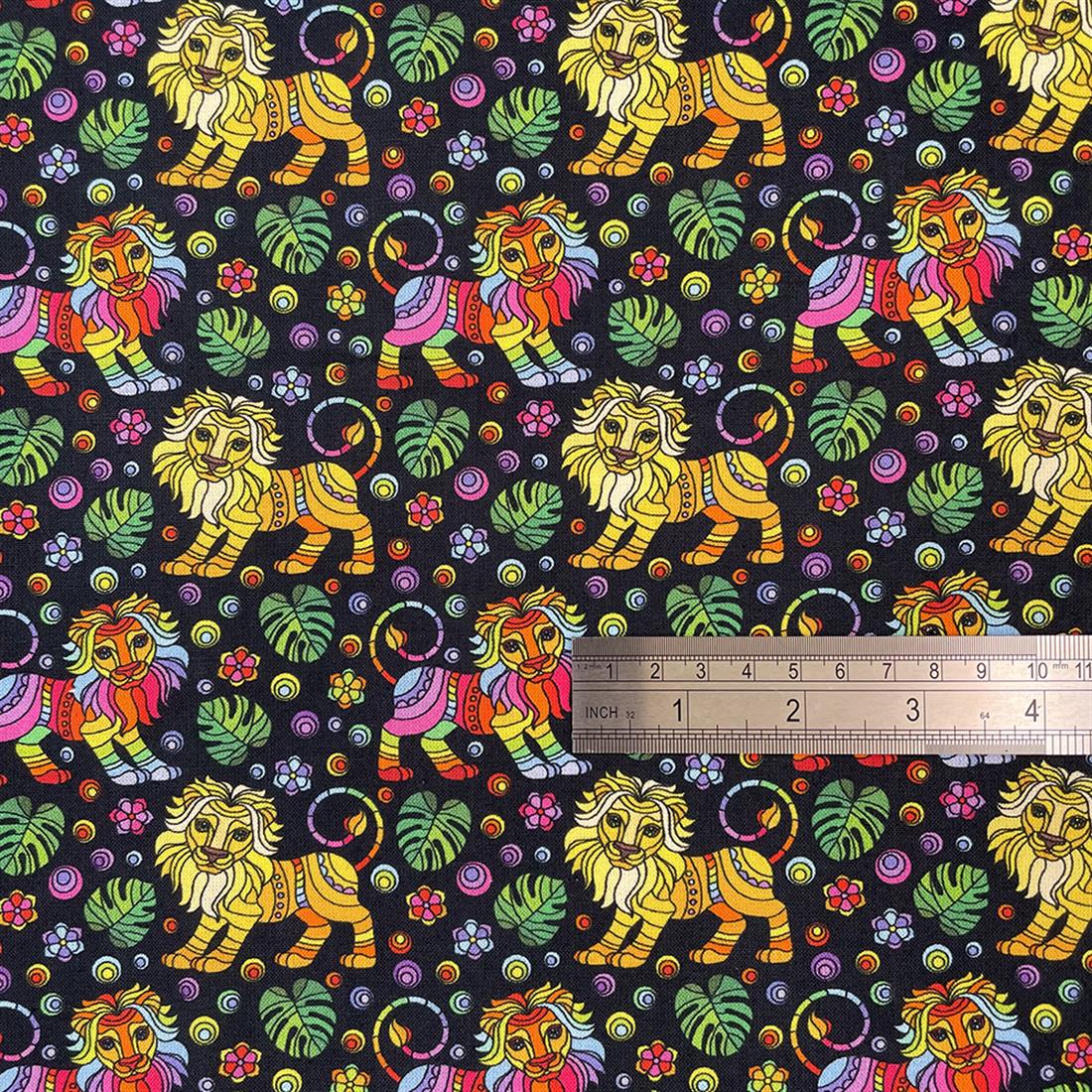 Black Mosaic Lion Printed Crafty Cottons Digital 100% Fabric