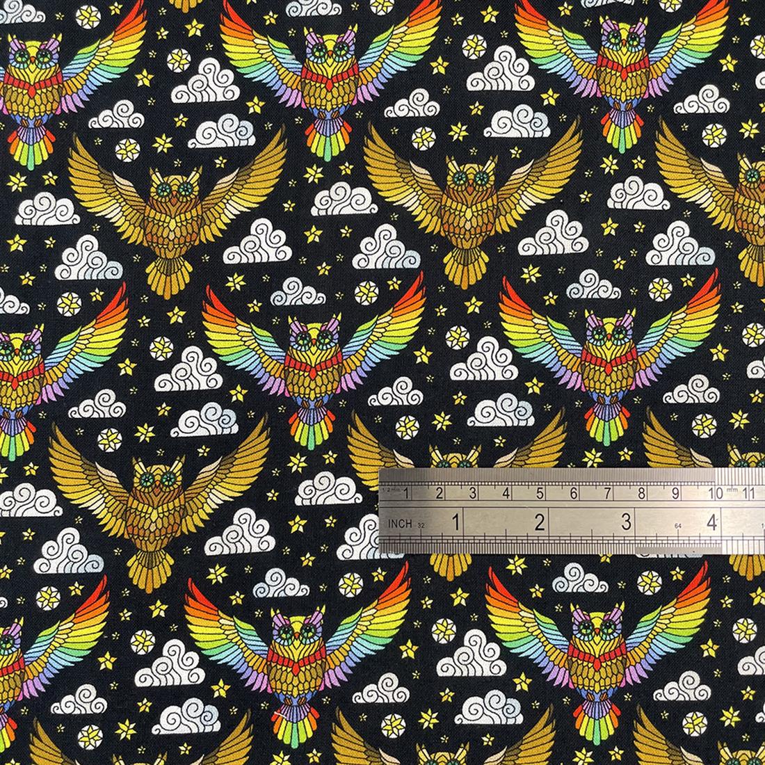 Black Mosaic Owl Printed Crafty Cottons Digital 100% Cotton Fabric