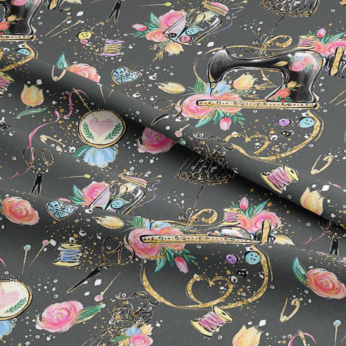 Grey Sewing Printed Crafty Cottons Digital 100% Fabric