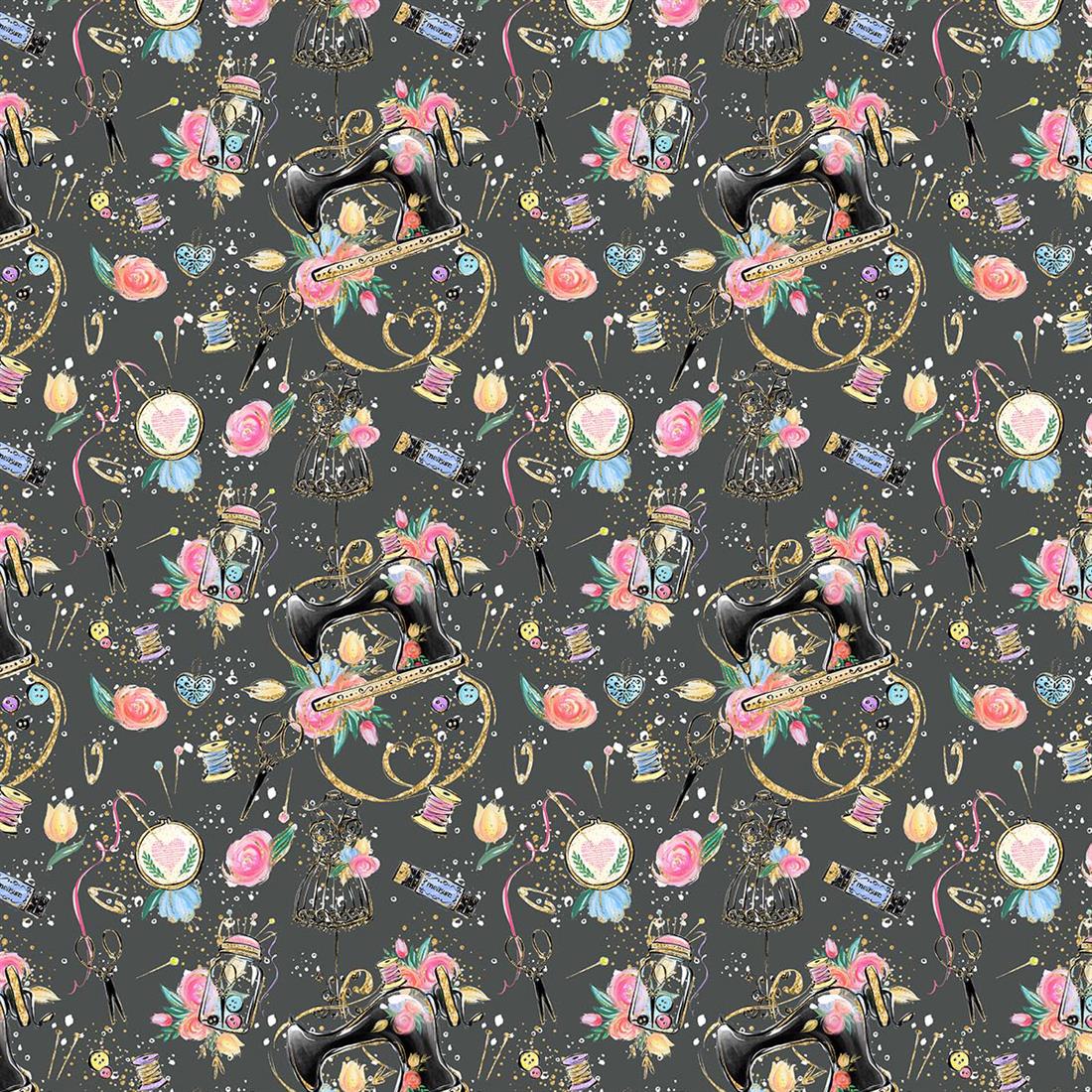 Grey Sewing Printed Crafty Cottons Digital 100% Fabric