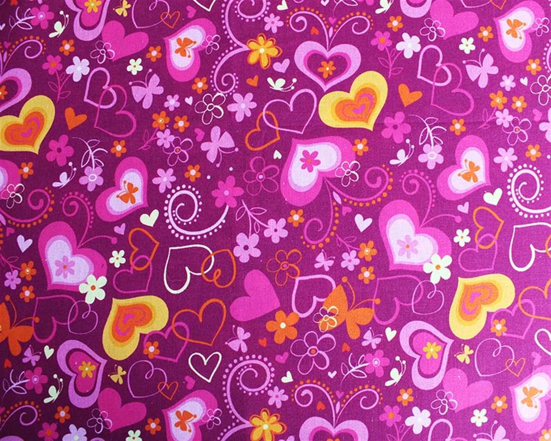 Magent Little Johnny Swirly Heart Cotton In the Fabrics