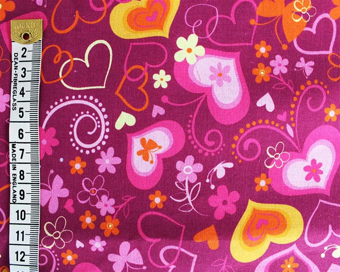 Magent Little Johnny Swirly Heart Cotton In the Fabrics