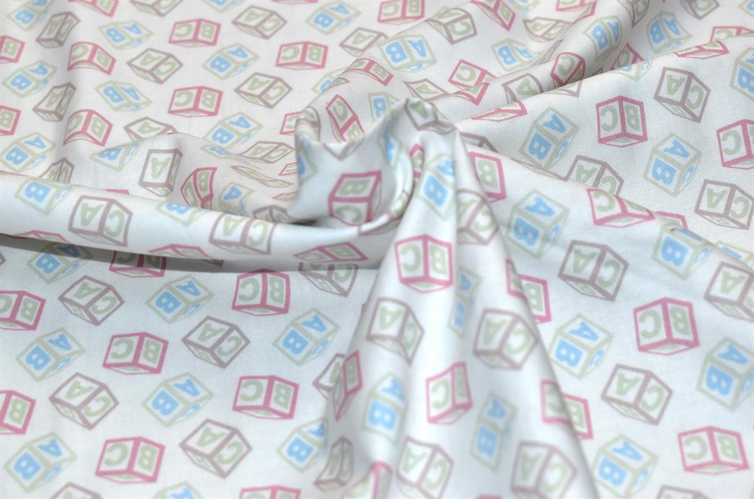 White Teddy Bear Picinic AlphabetUnicorn Printed Crafty Cottons Poplin