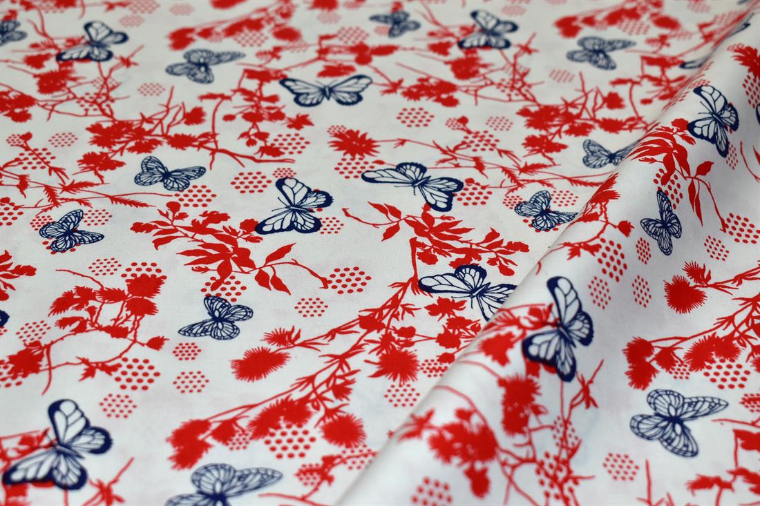 White Butterfly Flower Printed Crafty Cottons Poplin