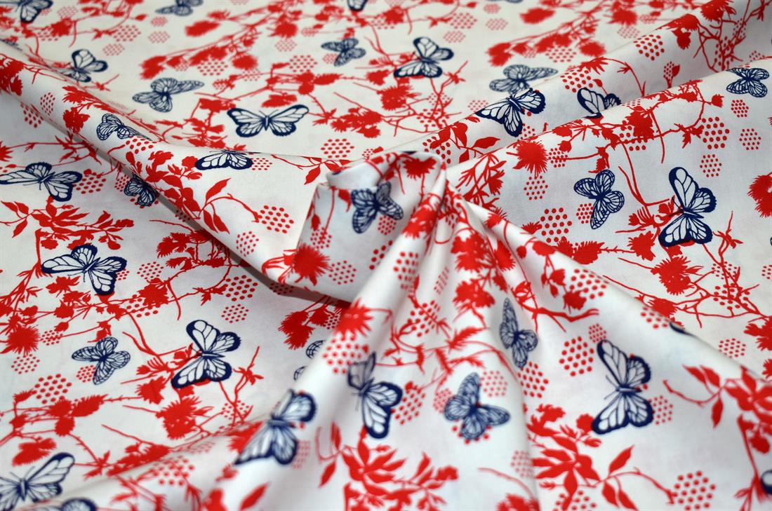 White Butterfly Flower Printed Crafty Cottons Poplin