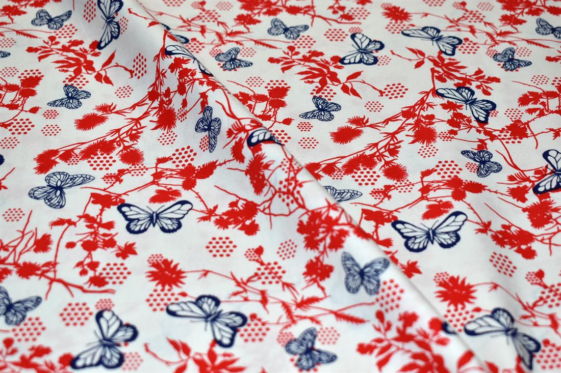 White Butterfly Flower Printed Crafty Cottons Poplin