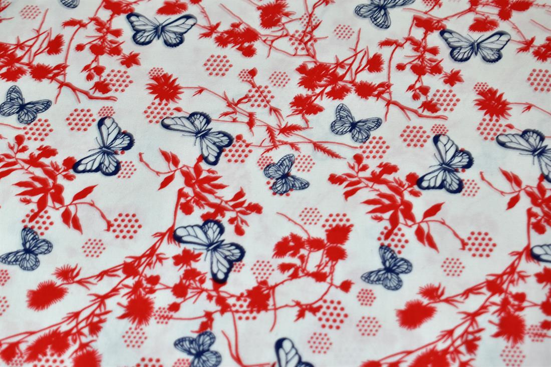 White Butterfly Flower Printed Crafty Cottons Poplin