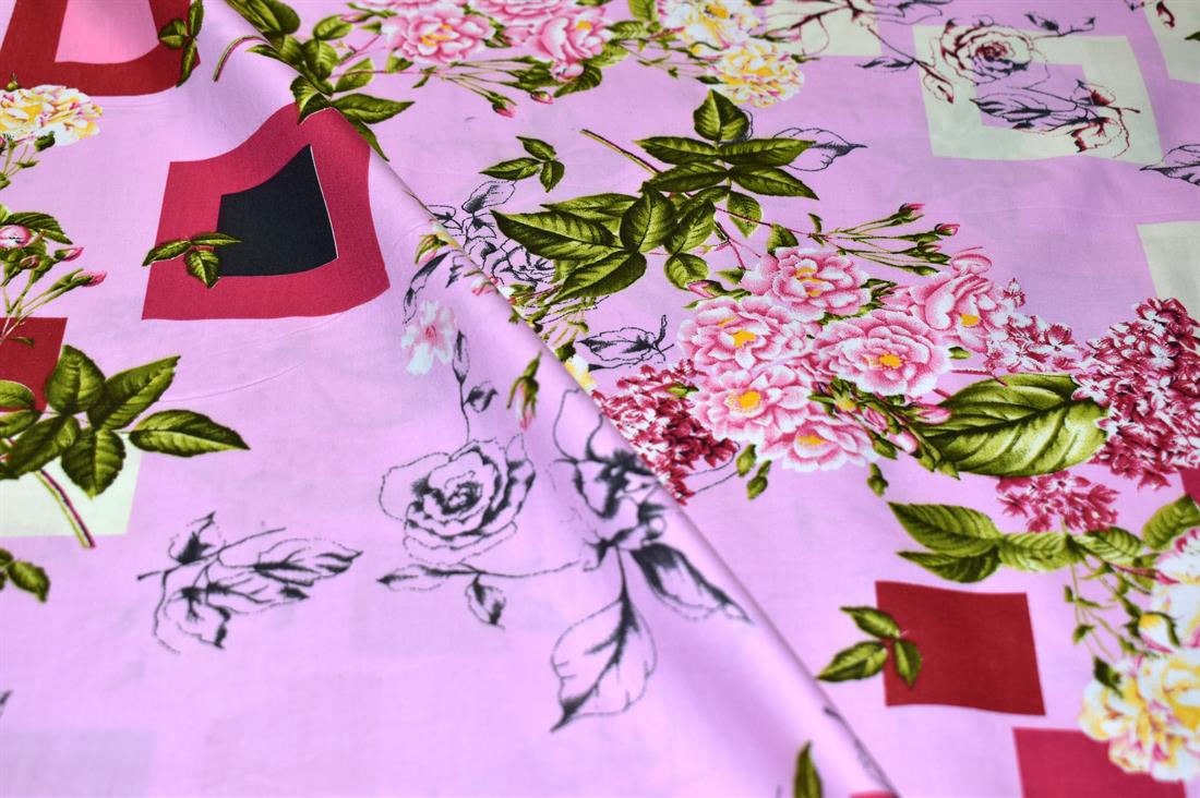 Pink Rose Printed Crafty Cottons Poplin