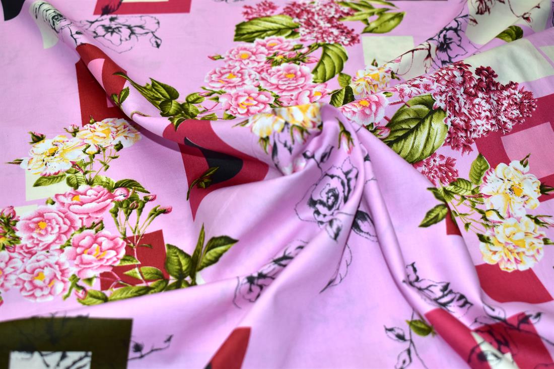 Pink Rose Printed Crafty Cottons Poplin