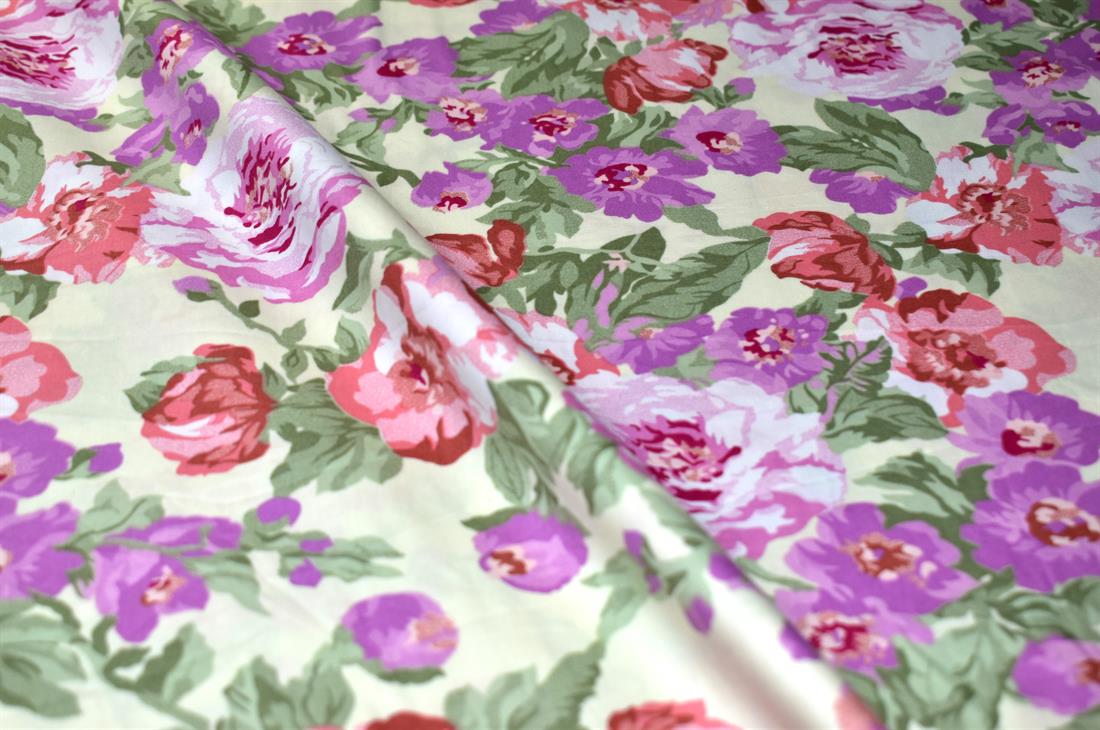 Beige & Purple Vintage Rose Printed Crafty Cottons Poplin