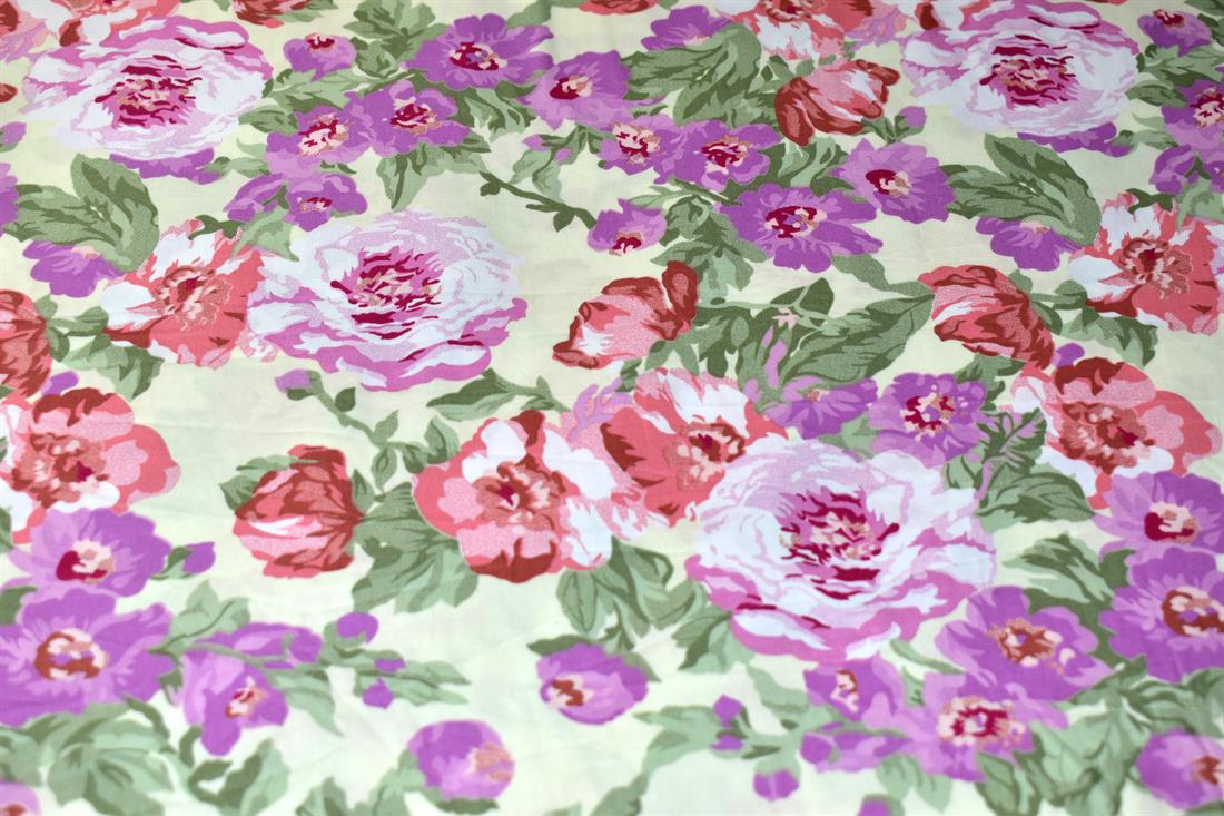 Beige & Purple Vintage Rose Printed Crafty Cottons Poplin