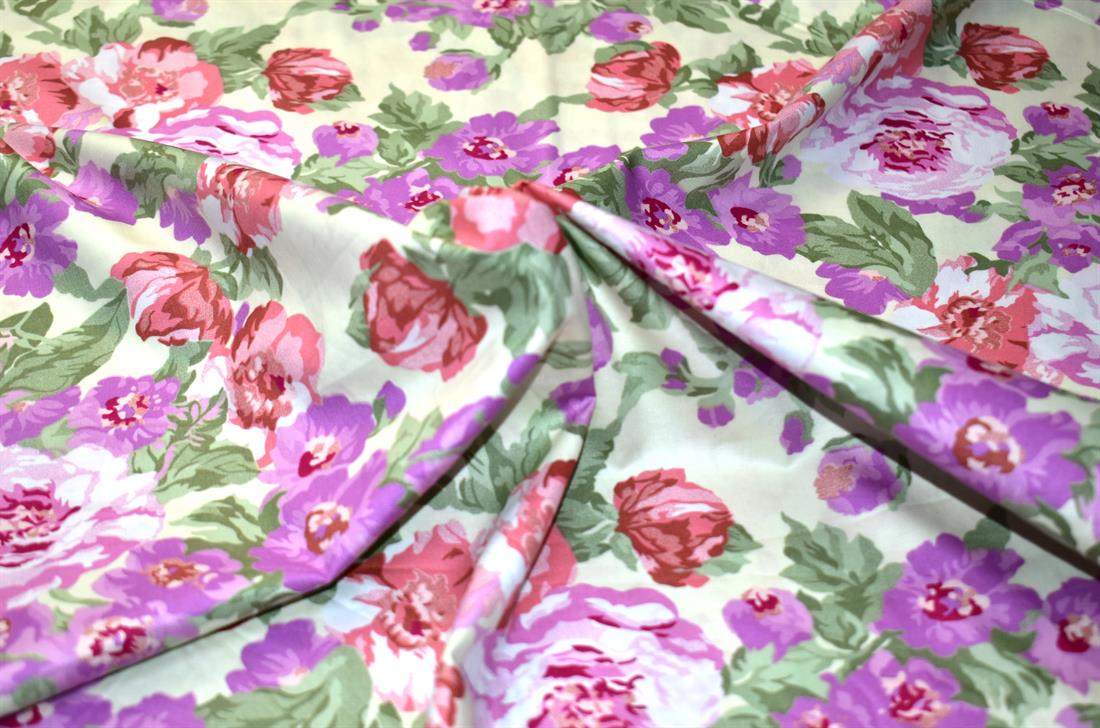 Beige & Purple Vintage Rose Printed Crafty Cottons Poplin