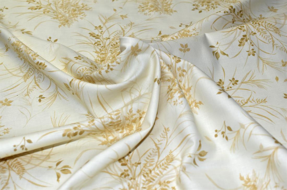 Beige Retro Floral Printed Crafty Cottons Poplin