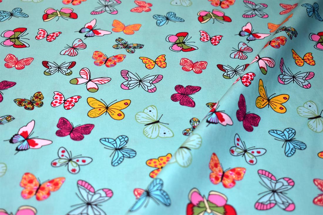 Sea Green Butterfly Rose&Hobble Printed Crafty Cottons Poplin