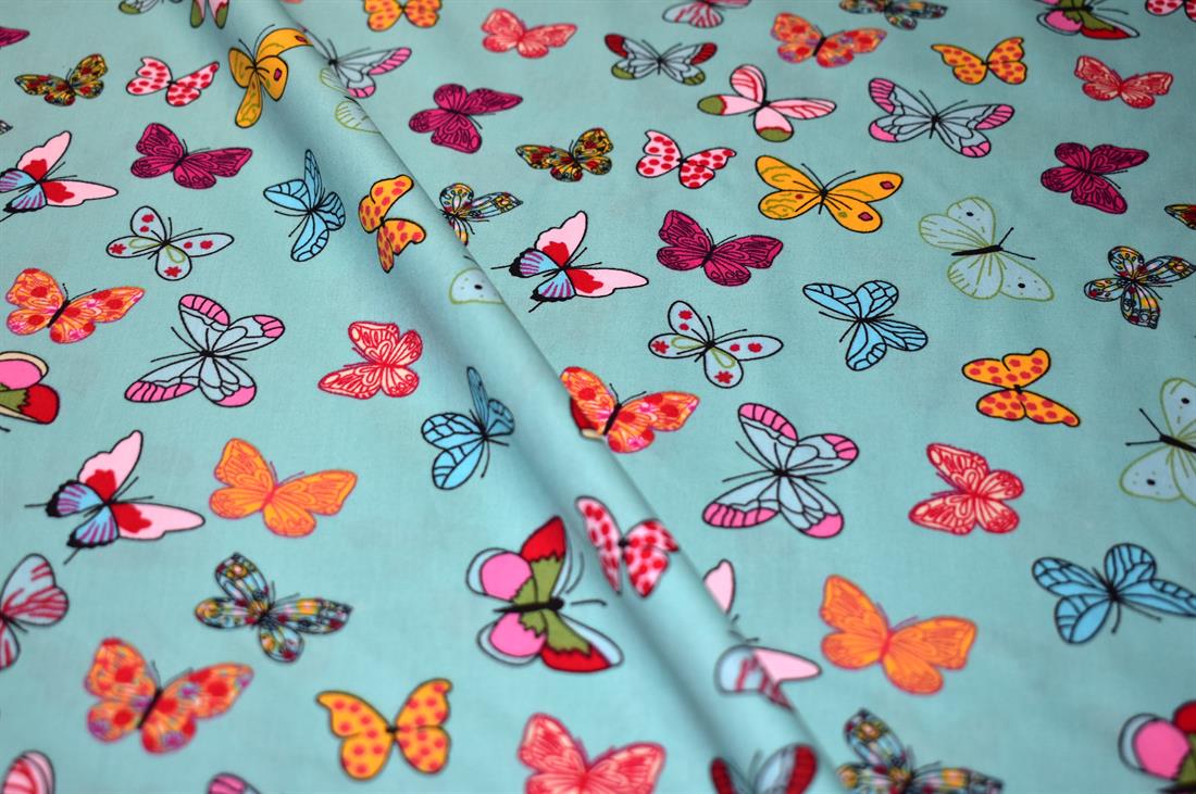 Sea Green Butterfly Rose&Hobble Printed Crafty Cottons Poplin