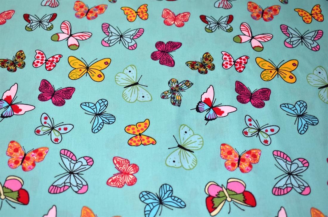 Sea Green Butterfly Rose&Hobble Printed Crafty Cottons Poplin