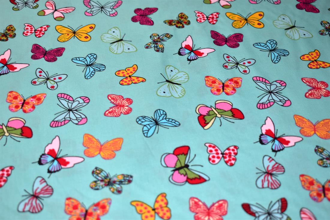 Sea Green Butterfly Rose&Hobble Printed Crafty Cottons Poplin