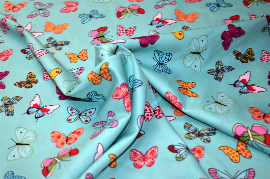 Sea Green Butterfly Rose&Hobble Printed Crafty Cottons Poplin